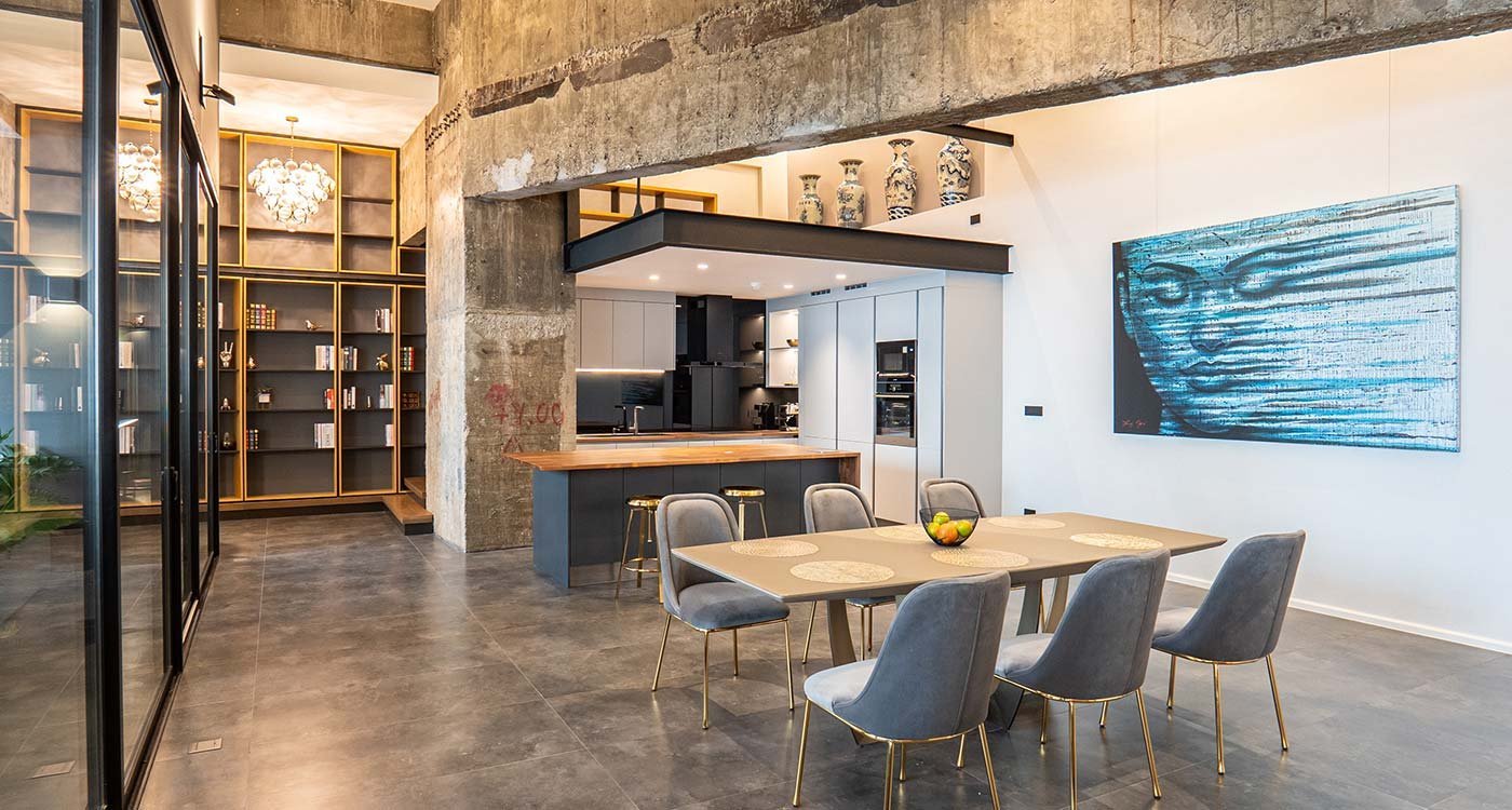 Living space inside the Chocolate Factory Loft